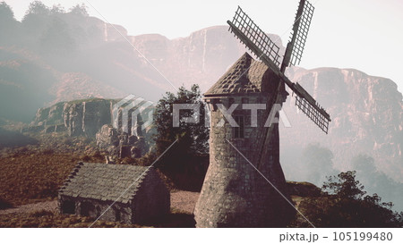 Countryside landscape with old windmill among hills Countryside landscape with old windmill among hills 105199480