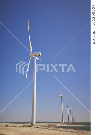 Wind turbines in the North Sea in Denmark at sunset Wind turbines in the North Sea in Denmark at sunset 105200507