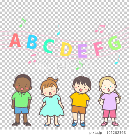 ABCの歌を歌う多国籍の子どもたち 105202568