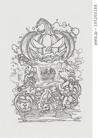 A hand-drawn sketch of a Halloween pumpkin outline illustration A hand-drawn sketch of a Halloween pumpkin outline illustration 105203188
