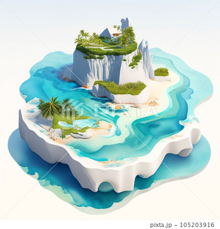 海に浮かぶ空想の島のイラスト Generative AIのイラスト素材