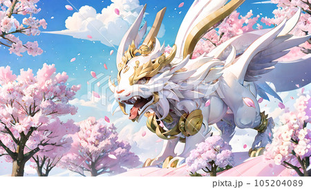 風になびく桜と竜のイラスト素材 [105204089] - PIXTA