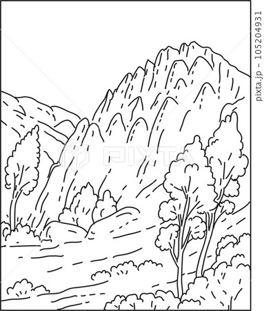 Pinnacles National Park of the Salinas Valley in Central California Mono Line Art Pinnacles National Park of the Salinas Valley in Central California Mono Line Art 105204931