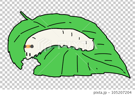 葉っぱに乗るかわいい蚕のイラスト 105207204