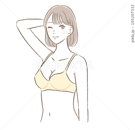 バストが大きい/バストアップするブラジャーを着用した若い女性のイラスト 105207332