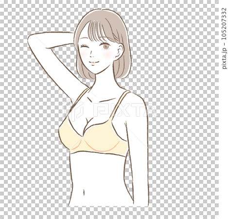 バストが大きい/バストアップするブラジャーを着用した若い女性のイラスト 105207332