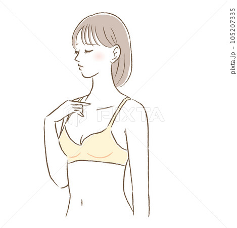 バストの悩みがある、胸が小さい若い女性のイラスト 105207335