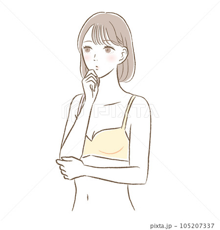 考えるポーズをする胸が小さい若い女性のイラスト 考えるポーズをする胸が小さい若い女性のイラスト 105207337