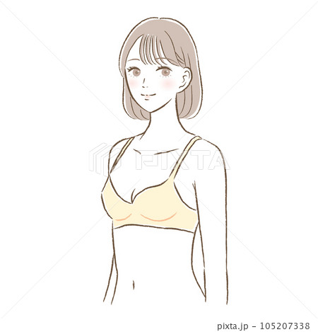 バストサイズが小さめの微笑むブラジャー姿の若い女性のイラスト 105207338