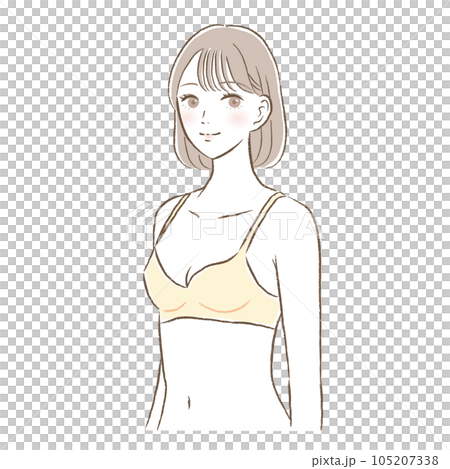 Illustration of a young woman in a bra with a small bust size smiling 105207338
