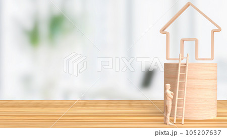 The wood man figure and home icon for property business concept 3d rendering 105207637