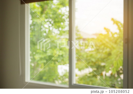 Abstract blur window interior with green garden view background Abstract blur window interior with green garden view background 105208052