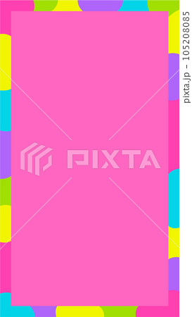 ピンク色の背景にカラフルな幾何学模様のフレーム - シンプルでポップなビビッドカラーの装飾 - 縦長 105208085
