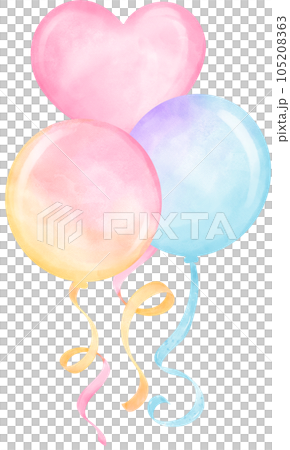 Vibrant Pastel Balloons  Bouquet with Strings Watercolor 105208363