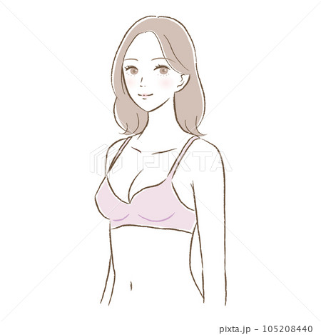 バストサイズが大きいブラジャー姿の若い女性のイラスト 105208440