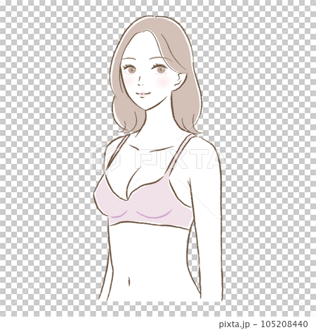 Illustration of a young woman in a bra with a large bust size 105208440