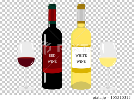 Red and white wine bottles and glasses 105210313