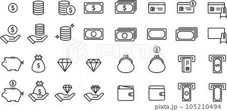 お金に関連する線画アイコンセット（ドル） 105210494