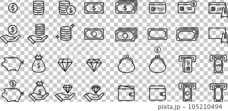 Money-related line drawing icon set (dollar) 105210494