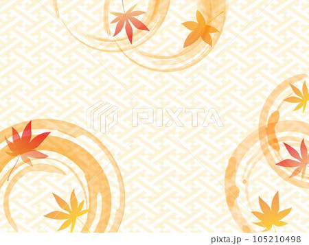 紗綾形文様の背景に紅葉と水彩の丸のテクスチャ 105210498