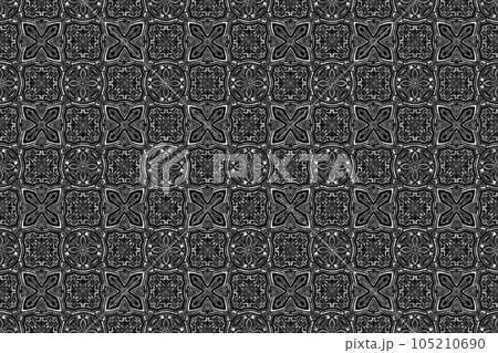 ダマスク 花柄 黒 線画 105210690