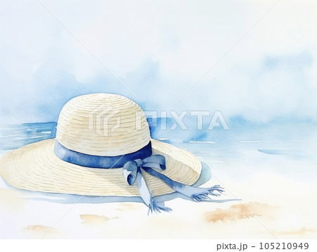 砂浜の上の麦わら帽子の背景素材 AI画像 砂浜の上の麦わら帽子の背景素材 AI画像 105210949