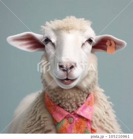 Image of sheep making a cheeky face on a clean background. Farm animals. illustration. Generative AI. 105210961