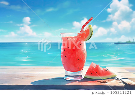 夏のビーチとスイカのジュース 105211221