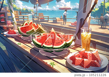 夏のビーチのスイカショップ 105211226