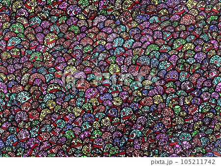 海坊主 生物 顔 人間 抽象画 背景 連続模様 シームレス カラー  105211742