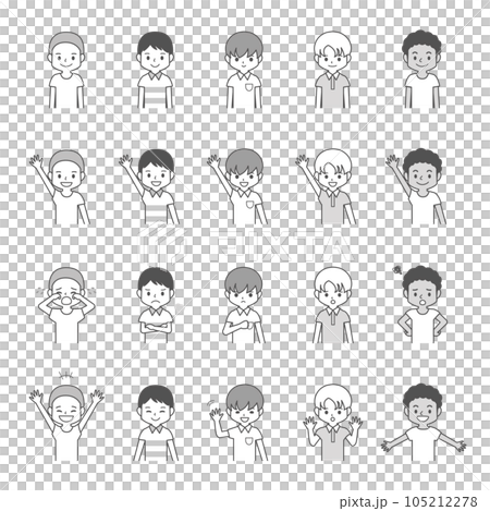 Boy's upper body line drawing style vector set 105212278