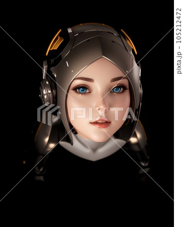 背景なしの女性のロボットの頭部だけのイラスト 背景なしの女性のロボットの頭部だけのイラスト 105212472