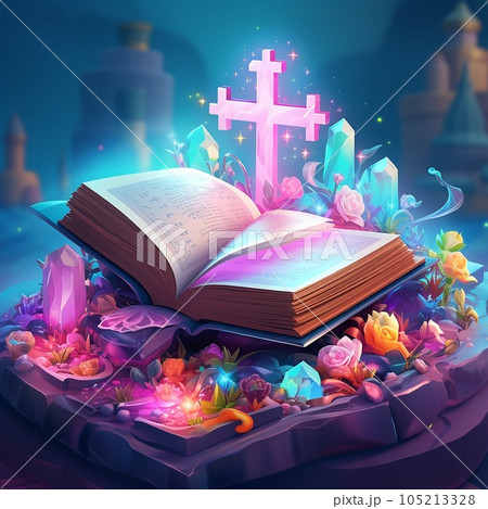 Bible with a cross on the background. Eternal book Bible with a cross on the background. Eternal book 105213328