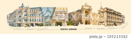 Contemporary art collage or design about Odessa, Ukraine 105213382