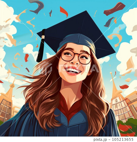 A girl student is a graduate of an educational institution at a celebration on the occasion of the completion of her studies. High school graduation A girl student is a graduate of an educational institution at a celebration on the occasion of the completion of her studies. High school graduation 105213655