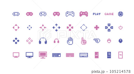 ドット絵 かわいいゲーミング装飾イラストセット PCゲーム コントローラー ピクセル ドット絵 かわいいゲーミング装飾イラストセット PCゲーム コントローラー ピクセル 105214578