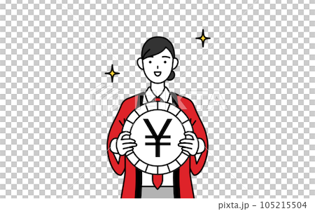 An image of foreign exchange gains and a strong yen, a saleswoman wearing a red happi coat An image of foreign exchange gains and a strong yen, a saleswoman wearing a red happi coat 105215504