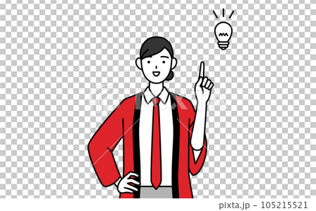 A saleswoman wearing a red happi coat who came up with an idea A saleswoman wearing a red happi coat who came up with an idea 105215521