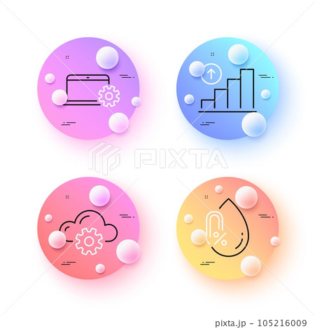 Notebook service, No alcohol and Cloud computing minimal line icons. 3d spheres or balls buttons. Graph chart icons. For web, application, printing. Vector 105216009