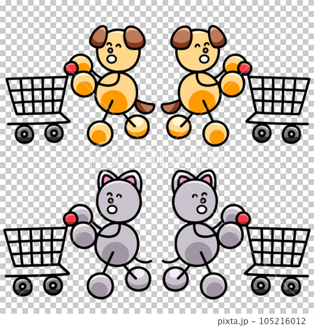 Illustration set of Wanmaru and Nyanmaru traveling by cart, dog and cat Illustration set of Wanmaru and Nyanmaru traveling by cart, dog and cat 105216012