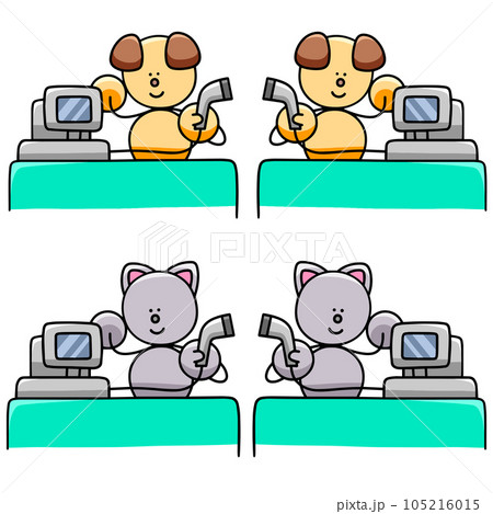 レジで仕事をするわんまるとにゃんまるのイラストセット 犬 猫 レジで仕事をするわんまるとにゃんまるのイラストセット 犬 猫 105216015