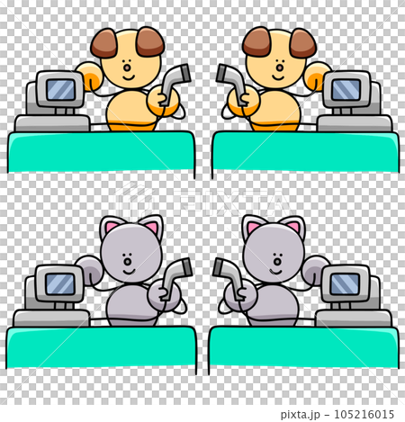レジで仕事をするわんまるとにゃんまるのイラストセット 犬 猫 レジで仕事をするわんまるとにゃんまるのイラストセット 犬 猫 105216015