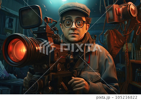Middle aged cameraman with a cinema camera. 105216822