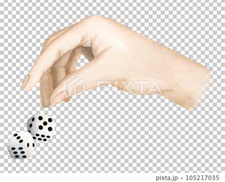 Watercolor hand throwing game dice cubes illustration isolated on white background for gambling and board games designs Watercolor hand throwing game dice cubes illustration isolated on white background for gambling and board games designs 105217035