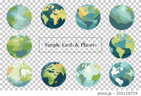 Simple illustration set of the earth and planets Simple illustration set of the earth and planets 105218759