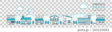 Vector illustration of a cityscape lined with simple shops 105220081