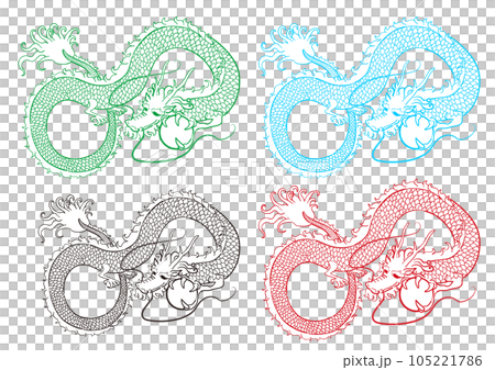 Vector illustration line drawing set holding a dragon (dragon) ball Vector illustration line drawing set holding a dragon (dragon) ball 105221786