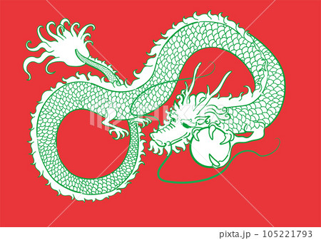 龍(辰)の玉を持っている赤背景のベクターイラスト 線画 龍(辰)の玉を持っている赤背景のベクターイラスト 線画 105221793