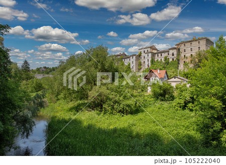 Old abandoned fortress barracks and Smotrych river. Kamianets-Podilskyi, Ukraine. 105222040