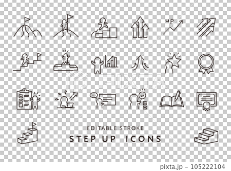 ステップアップにまつわるアイコンセット（モノクロ） 105222104
